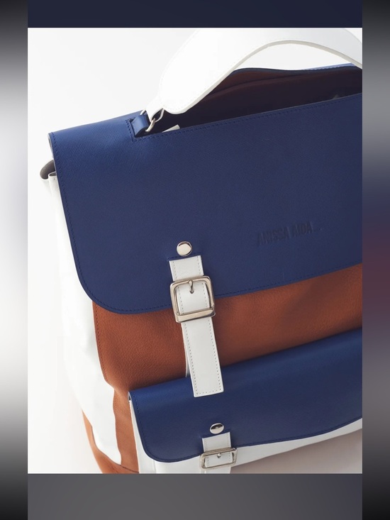Tricolor Leather Backpack – Blue, White & Tan main image 5